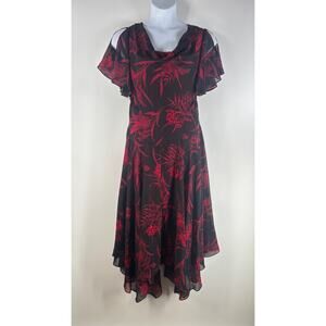 Roaman's Women's Dress 18W Black Red Floral Maxi Cowl Neck Sequin 90s Whimsygoth